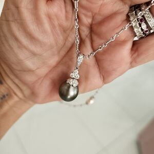 18kt White Gold ,genuine Diamonds, Black South Sea Pearl Enhancer Pendant Only